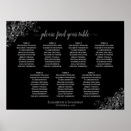 Silver Frills Black 7 Table Wedding Seating Chart Poster