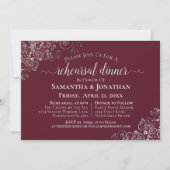 Silver Frills Burgundy Wedding Probe & Dinner Einladung (Vorderseite)