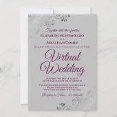 Silver Frills Cassis Lila & Gray Virtual Wedding Einladung (Vorderseite)