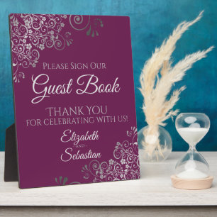 Silver Frills Cassis Sign Our Guest Book Wedding Fotoplatte