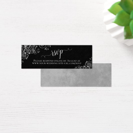 Silver Frills Chic Black Wedding RSVP Online Card (Schreibtisch)