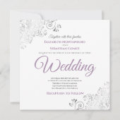 Silver Frills Chic Lavender & White Square Wedding Einladung (Vorderseite)