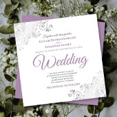 Silver Frills Chic Lavender & White Square Wedding Einladung