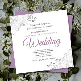 Silver Frills Chic Lavender & White Square Wedding Einladung
