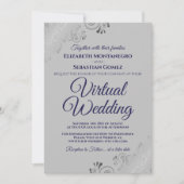 Silver Frills Chic Navy Blue Gray Virtual Wedding Einladung (Vorderseite)