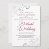 Silver Frills Dusty Rose & White Virtual Wedding Einladung (Vorderseite)