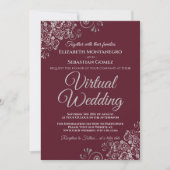 Silver Frills Elegant Burgundy Virtual Wedding Einladung (Vorderseite)