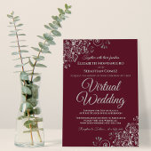 Silver Frills Elegant Burgundy Virtual Wedding Einladung