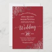 Silver Frills Elegant Calligraphy Red Wedding Einladung (Vorderseite)