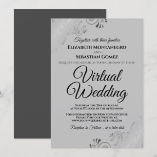 Silver Frills Elegant Gray Virtual Wedding Einladung