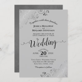 Silver Frills Elegant Gray Wedding Einladung