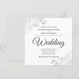 Silver Frills Elegant Gray & White Square Wedding Einladung