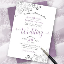 Silver Frills Elegant Lavender on White Wedding Einladung