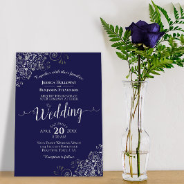 Silver Frills Elegant Navy Blue Wedding Einladung