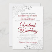 Silver Frills Elegant Red & White Virtual Wedding Einladung (Vorderseite)