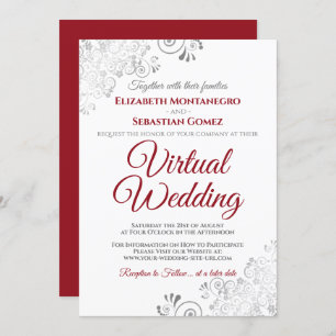 Silver Frills Elegant Red & White Virtual Wedding Einladung