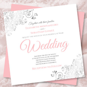 Silver Frills Elegant Rosa & White Square Wedding Einladung