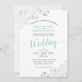 Silver Frills Elegante Aqua Cyan auf der White Wed Einladung (Vorderseite)