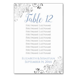 Silver Frills Elegante Blue Wedding Seating Chart Tischnummer