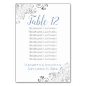 Silver Frills Elegante Blue Wedding Seating Chart Tischnummer (Rückseite)