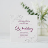 Silver Frills Elegante Cassis & Gray Square Weddin Einladung (Stehend Vorderseite)