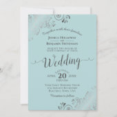 Silver Frills Elegante Mint Aquamarin & Gray Weddi Einladung (Vorderseite)