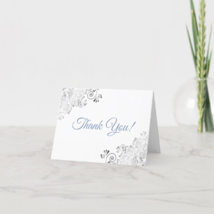 Silver Frills Elegantes White & Blue Wedding Foto Dankeskarte