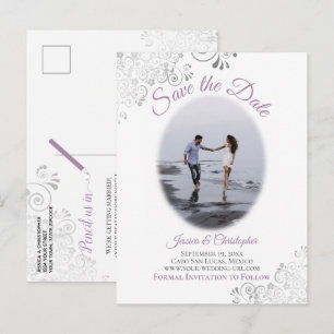 Silver Frills Lavender Wedding Save the Date Foto Ankündigungspostkarte
