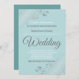 Silver Frills Light Aquamarin und Gray Wedding Einladung