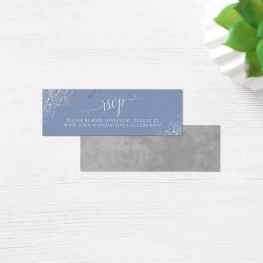 Silver Frills Light Blue Wedding RSVP Online Card (Schreibtisch)