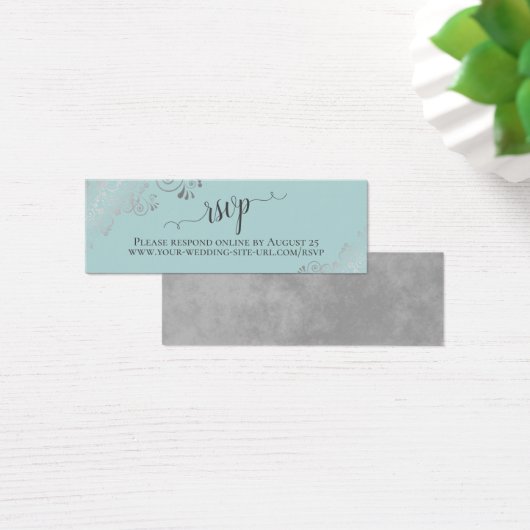 Silver Frills Mint Aquamarine Wedding RSVP Online (Schreibtisch)