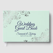 Silver Frills Mint Green & Navy Elegant Wedding Gästebuch (Vorderseite)