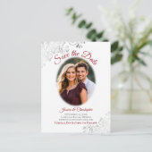 Silver Frills mit Foto Red Wedding Save the Date Ankündigungspostkarte (Stehend Vorderseite)