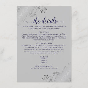 Silver Frills Navy Blue auf Gray Wedding Details Begleitkarte