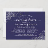 Silver Frills Navy Blue Wedding Probe & Dinner Einladung (Vorderseite)
