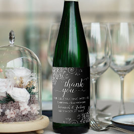 Silver Frills on Black Wedding Vielen Dank Weinetikett