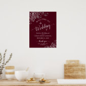 Silver Frills on Burgund Elegant Wedding Willkomme Poster (Küche)