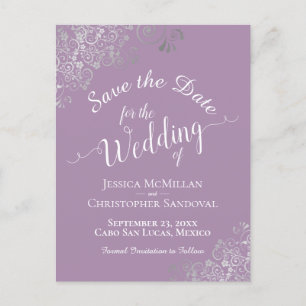 Silver Frills on Lavender Wedding Save the Date Ankündigungspostkarte