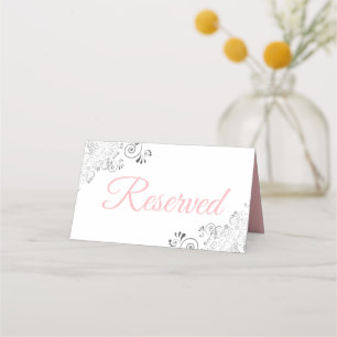 Silver Frills Pink White Elegant Wedding Reservier Platzkarte