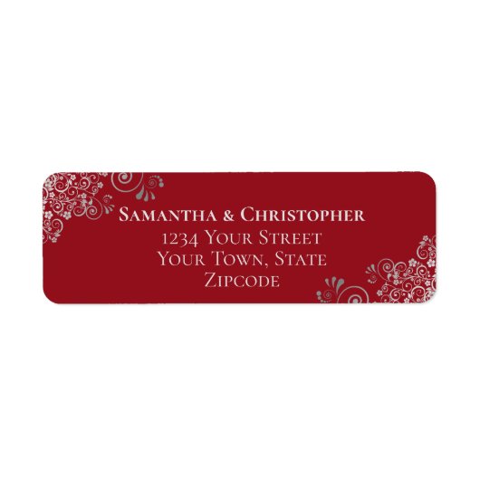 Silver Frills Romantic Red Wedding Rücksendeadress (Vorne)