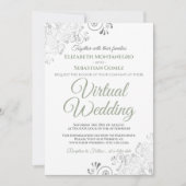 Silver Frills Sage Green & White Virtual Wedding Einladung (Vorderseite)