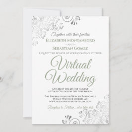 Silver Frills Sage Green & White Virtual Wedding Einladung