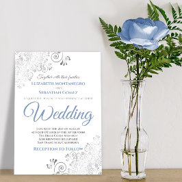Silver Frills Simple Chic Blue und Gray Wedding Einladung