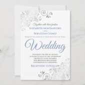 Silver Frills Simple Chic Blue und Gray Wedding Einladung (Vorderseite)