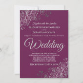 Silver Frills Simple Chic Cassis Lila Wedding Einladung (Vorderseite)