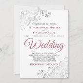 Silver Frills Simple Chic Dusty Rose White Wedding Einladung (Vorderseite)
