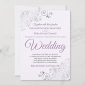 Silver Frills Simple Chic Lila und Gray Wedding Einladung (Vorderseite)