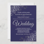 Silver Frills Simple Chic Navy Blue Wedding Einladung (Vorderseite)