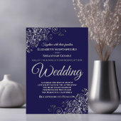Silver Frills Simple Chic Navy Blue Wedding Einladung