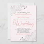Silver Frills Simple Chic Pink und Gray Wedding Einladung (Vorderseite)